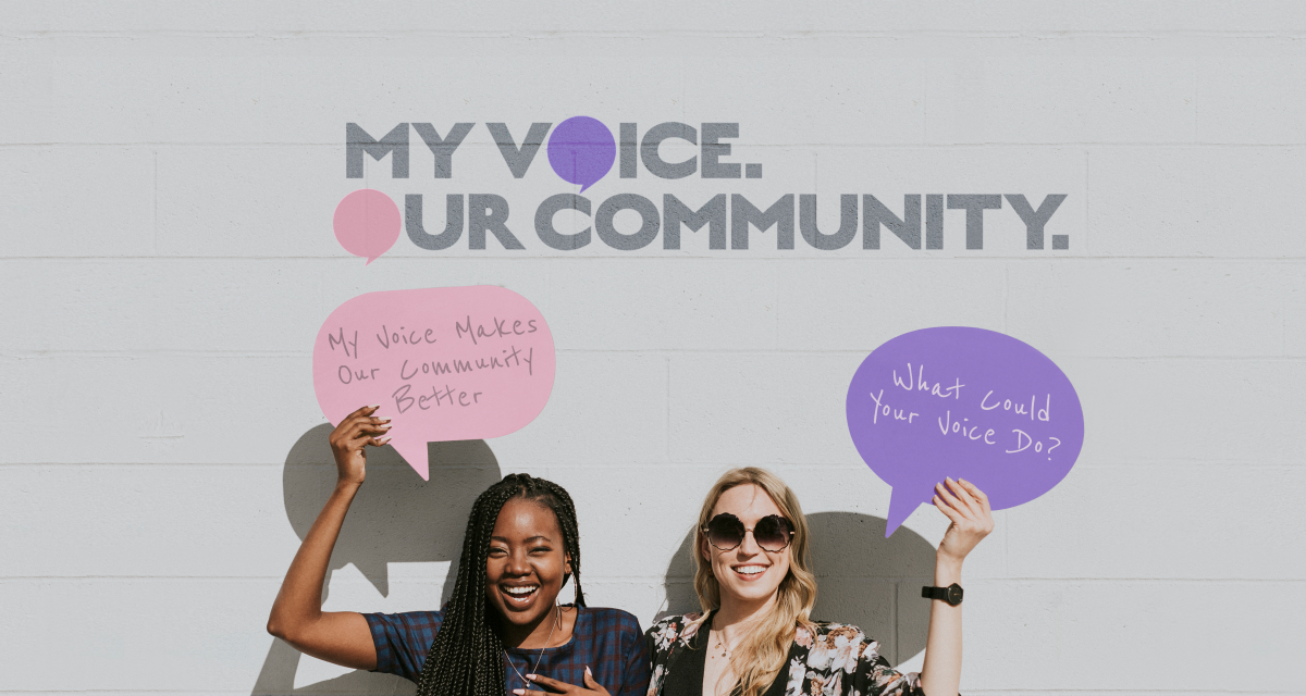 Women holding speech bubbles